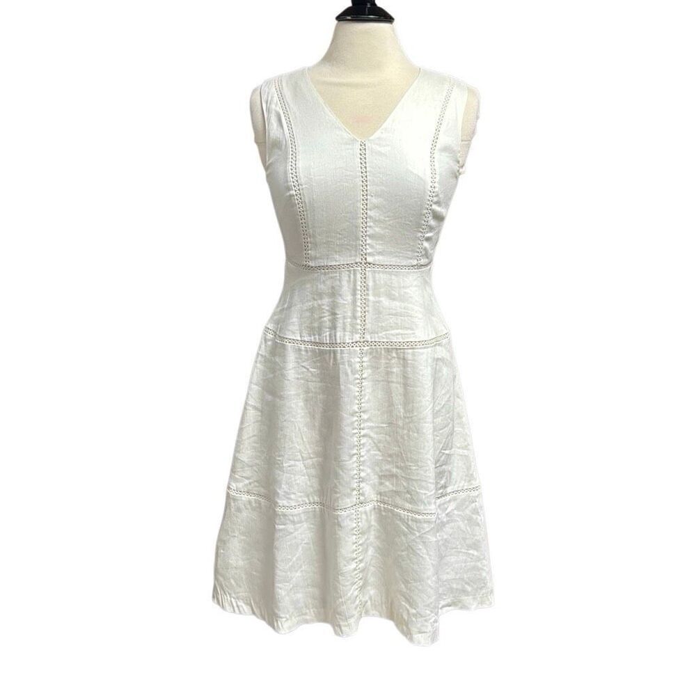 Ann Taylor Women’s White Linen Sleeveless Fit & Flare Dress Size 2 NEW